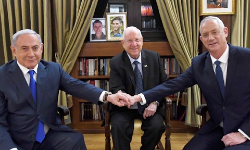 נתניהו וגנץ בבית הנשיא [צילום: חיים צח, לע"מ]