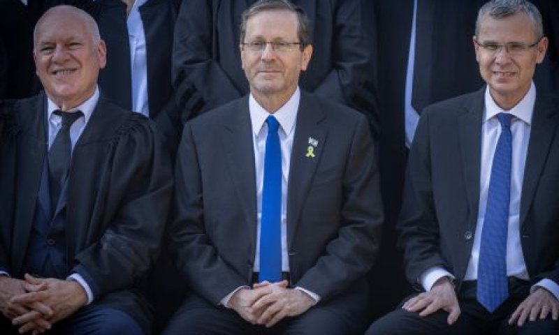 לוין, הרצוג ופוגלמן בהשבעת שופטים [צילום: חיים גולדברג, פלאש 90]
