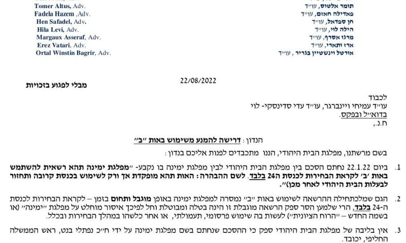 מכתב איום הבית היהודי לרוח הציונית