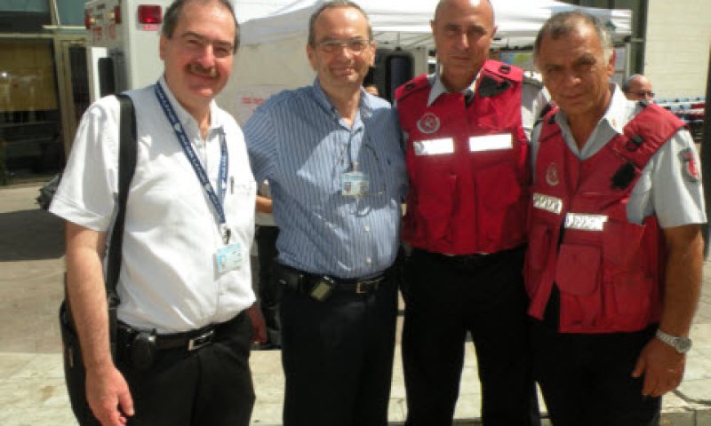 (מימין): שחר אילון, אבי פרץ, ד"ר יצחק ברלוביץ, ד"ר יואב גבע [ברק נונא]