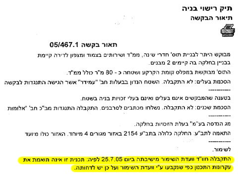 מסמך 1 - תיאור הבקשה וקביעת וועדת השימור השוללת בניה במקום