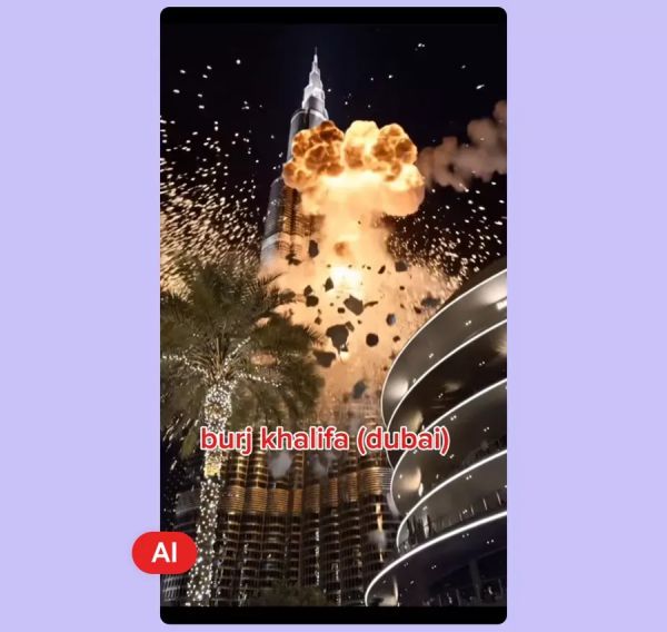 VRT ניתחה את הסרטון המזויף שהציג את מלון היוקרה בורג' ח'ליפה בדובאי עולה באש [זיוף באמצעות AI]