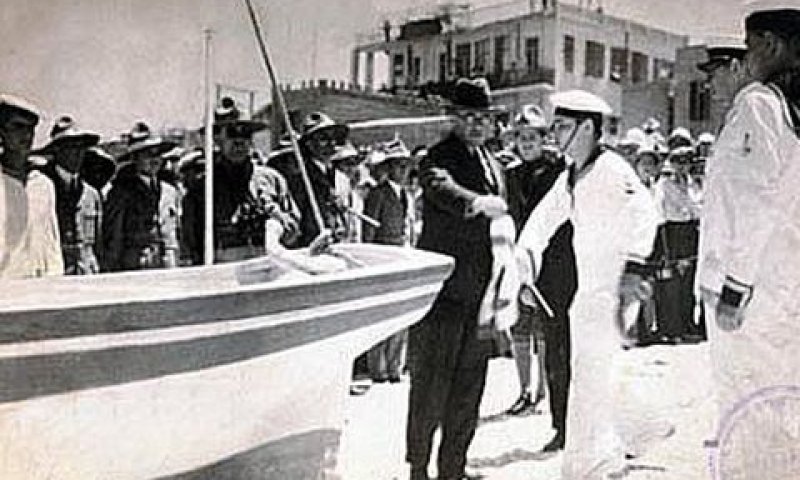 השקת הסירה הראשונה של אגודת זבולון בידי זאב ז'בוטינסקי