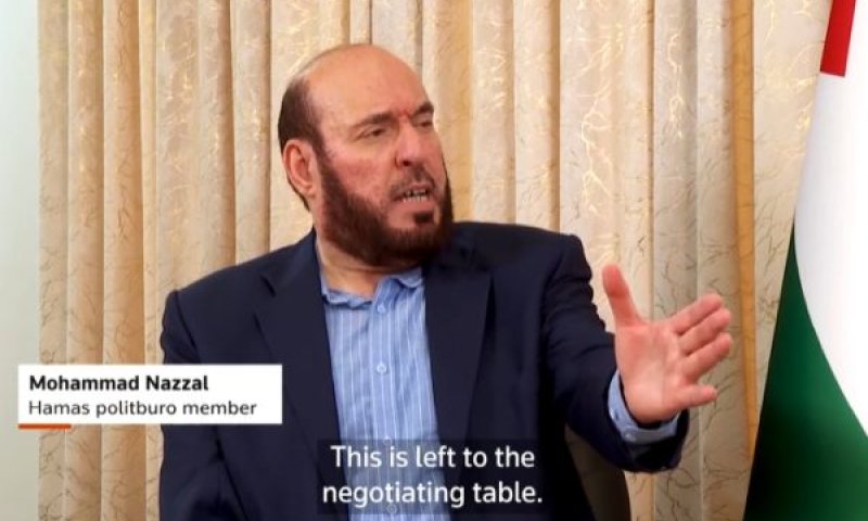 מוחמד נזאל. חמאס לא יכול להתחייב להתפרק מנשקו [צילום מסך, ראיון לרויטרס]