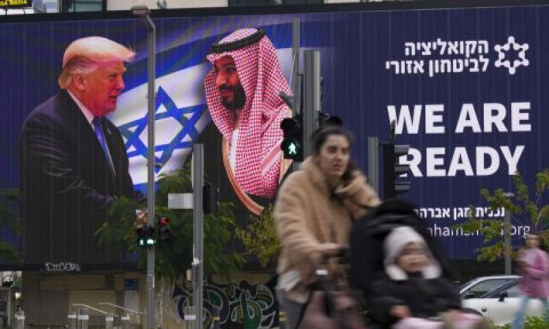 מב"ס וטראמפ על כרזת רחוב בתל אביב [צילום: אריאל שליט/AP]