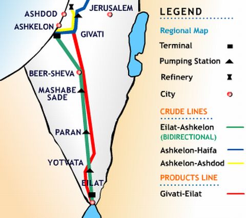 מפת פרויקט צינור הנפט אילת-אשקלון