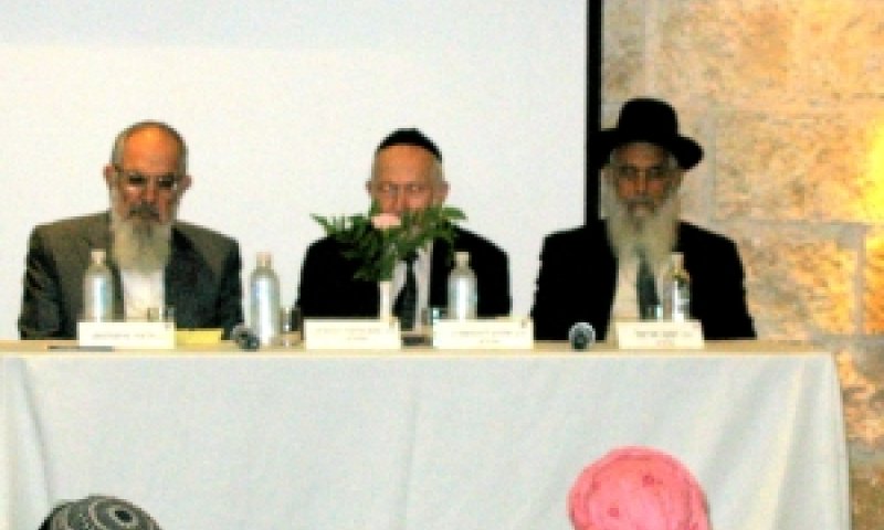 מימין לשמאל: הרבנים ראריאל, ליכטנשטיין ורבינוביץ'