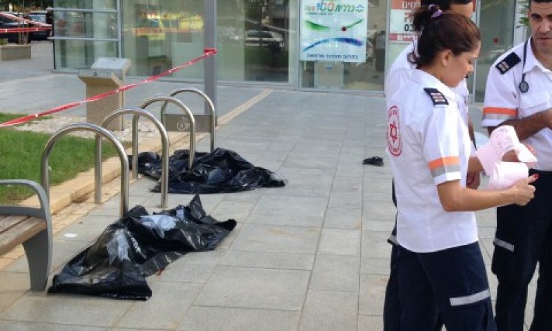 שלוש הגופות מוטלות על הבטון [צילום: דוברות מד"א]