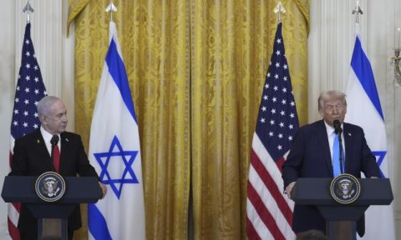 טראמפ ונתניהו במסיבת העיתונאים [צילום: אלכס ברנדון, AP]