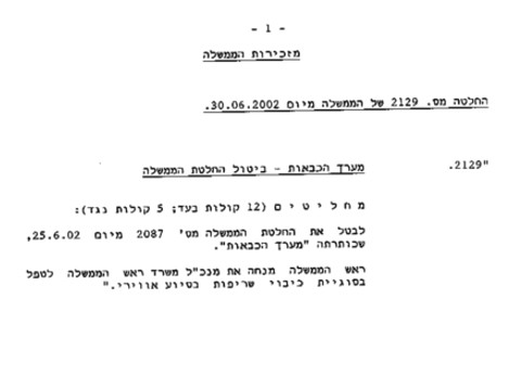החלטת הממשלה ההפוכה - כשבוע לאחר מכן - 30 ביוני 2002
