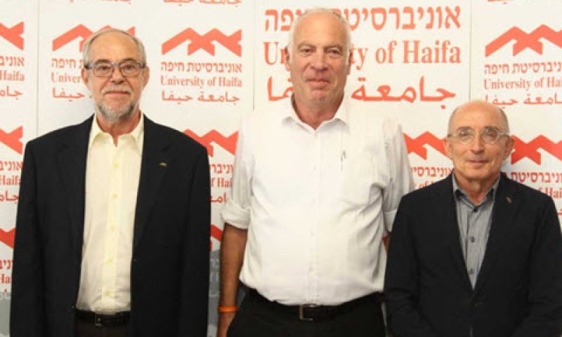 נשיא אונ' חיפה פרופ' רון רובין, שר החקלאות אורי אריאל, רקטור האונ' גוסטב מש [צילום: אונ' חיפה]