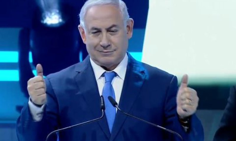 נתניהו. התגבר על הצעקות [צילום: מן הטלוויזיה]