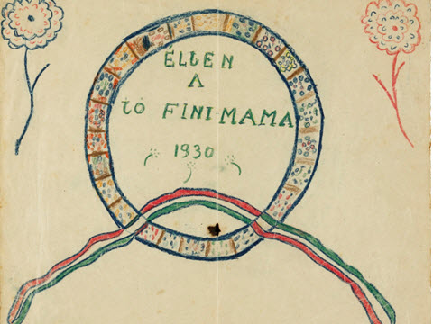 ציור לסבתא 1930 עם דגל הונגריה [צילום: ארכיון חנה סנש, הספרייה הלאומית]