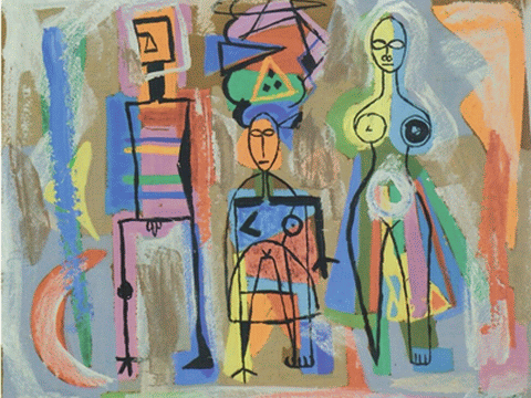 בצלאל שץ, משפחה, 1952 - מתוך תערוכת הכל נשאר במשפחה: מורשת משפחתית באמנות הישראלית [צילום: באדיבות אוסף לוין]