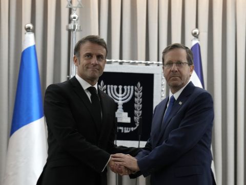פגישת מקרון-הרצוג בבית הנשיא [צילום: כריסטוף אנה/פול/AP]