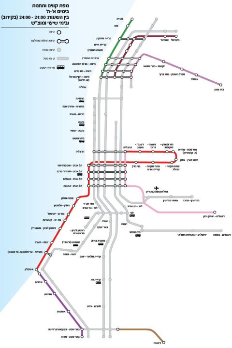 מפת קווים ותחנות לשעות הלילה ולסופ"ש מ-25.12.21