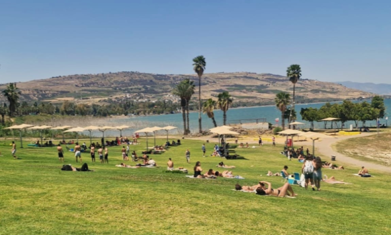 נופשים בחוף צמח, [צילום: דודי אטיאס, איגוד ערים כינרת]
