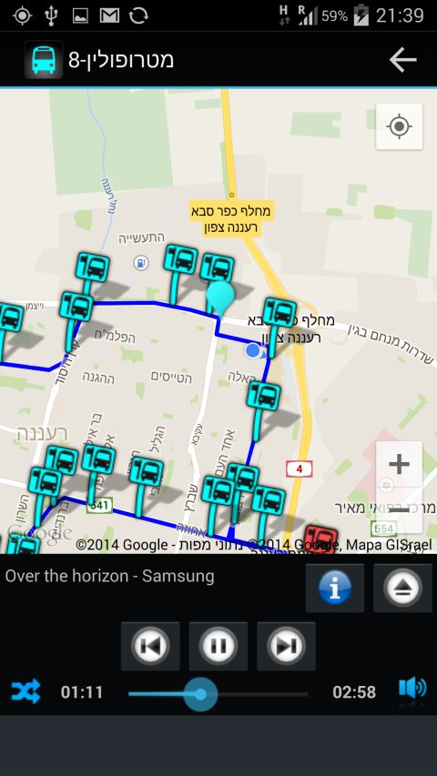 מפת הקו ומיקום האוטובוס בזמן אמת