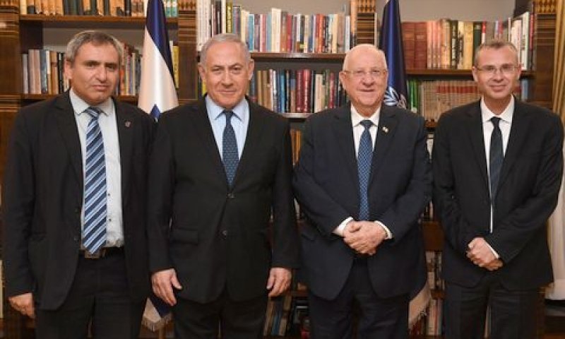 לוין, ריבלין, נתניהו ואלקין [צילום: מארק ניימן/לע"מ]