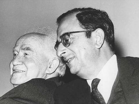 דוד בן-גוריון ומזכירו חיים נבון [צילום ארכיון: לשכת העיתונות הממשלתית]