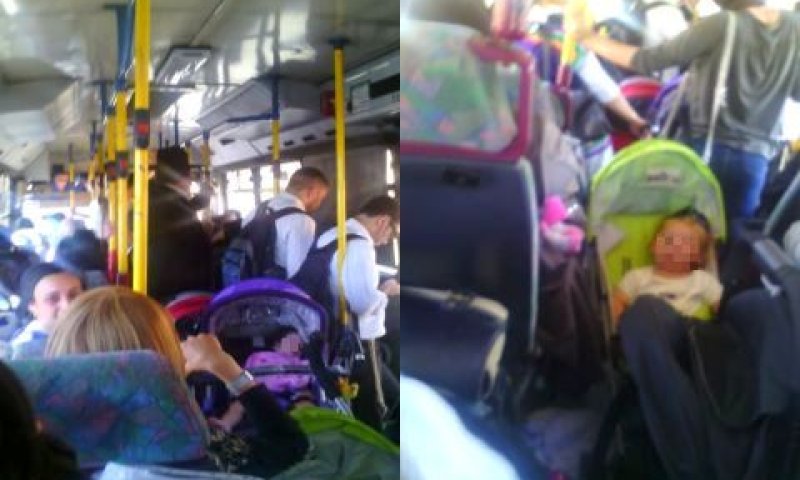 אוטובוס ממוגן ירי לפסגות לצד אוטובוס עירוני לא ממוגן בתל ציון השכנה. לפי נוהלי הצבא בנסיעה ביו"ש חייבים להשאיר מעבר ריק לחילוץ, אולם בתמונה נראות עגלות ילדים חוסמות את המערב