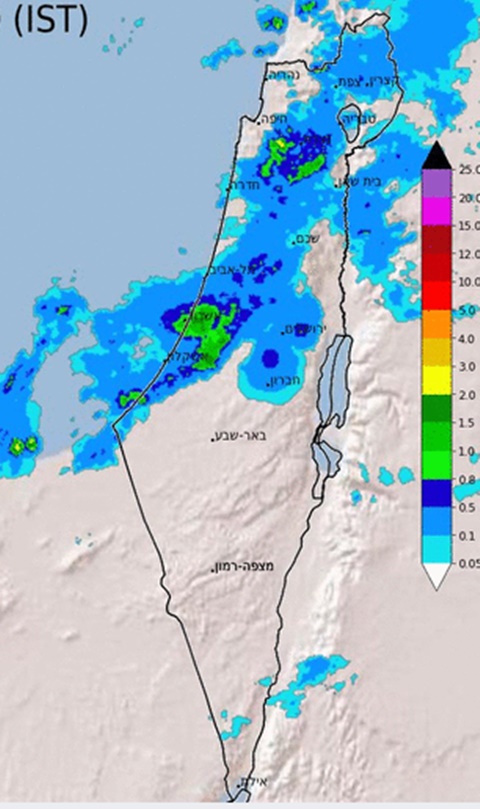 מכ"ם הגשם - כך זה נראה ב-18:30 הערב