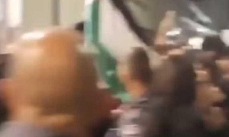 דגל פלשתיני מונף בהפגנה