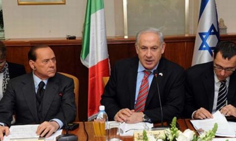 נתניהו וברלוסקוני בישיבת הממשלה המשותפת, היום [צילום: לע"מ]