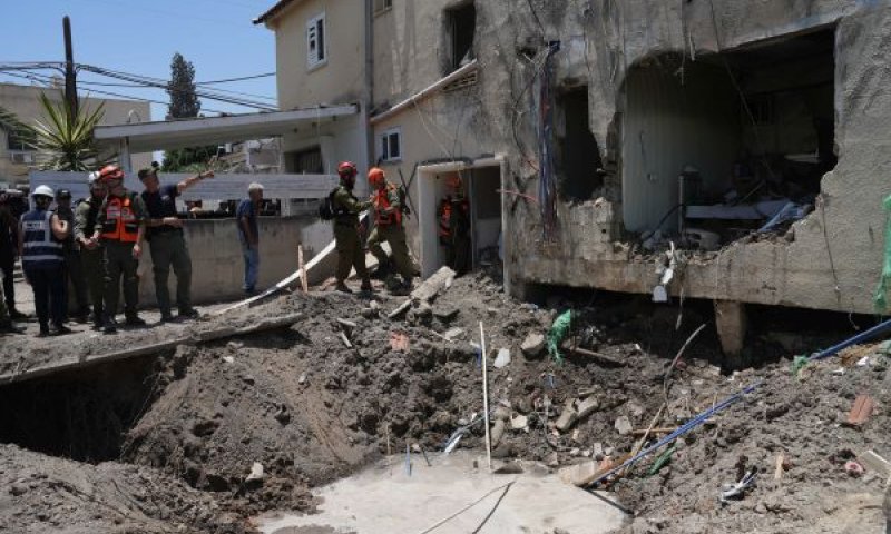 פגיעת הכטב"ם במבנה לא מאוכלס בבית שאן [צילום: אייל מרגולין/פלאש 90]