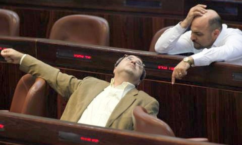 הח"כים מסעוד גנאים ואחמד טיבי היום במליאת הכנסת [צילום: פלאש 90]