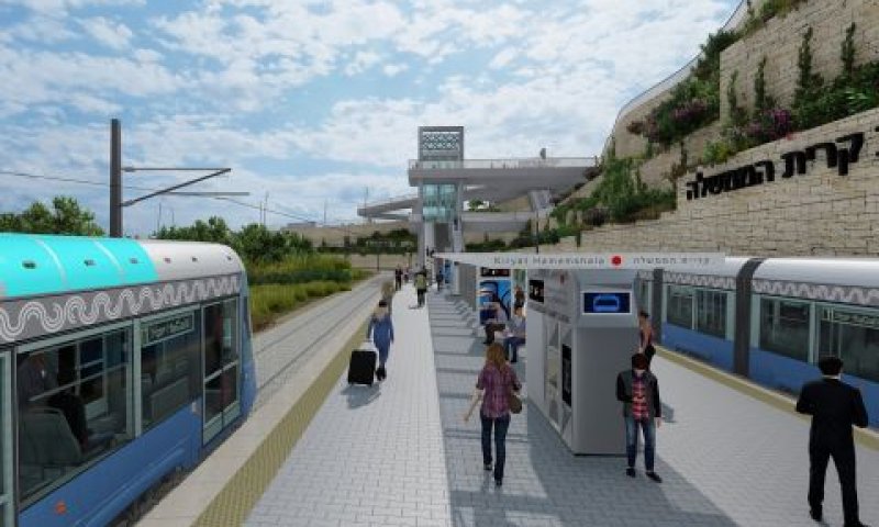 הדמיית תחנת הרכבת הקלה בקרית הממשלה בנוף הגליל [ינון - תכנון, יעוץ ומחקר בע"מ]