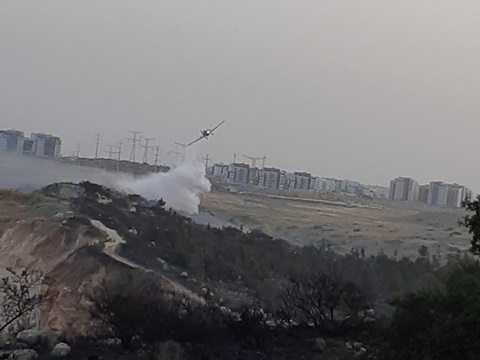 אחד ממטוסי הכיבוי, הבוקר [צילום: עומר שפירא תיעוד מבצעי כבאות והצלה לישראל]