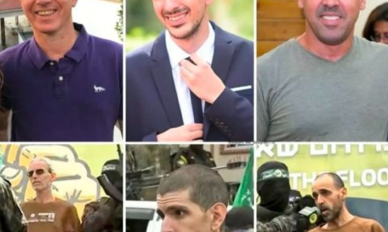שלושת החטופים שהוחזרו. לפני, אחרי. [צילום: מטה השבת החטופים]