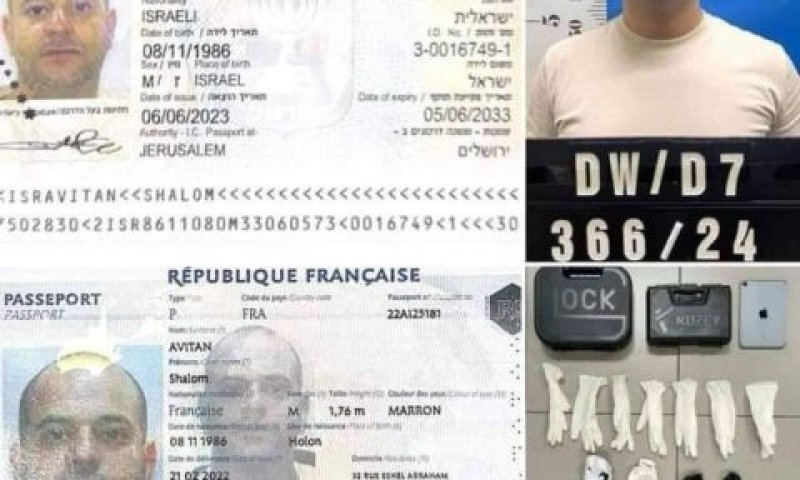 שלום אביטן, דרכון וכלים שנמצאו ברשותו [צילום: משטרת מלזיה]