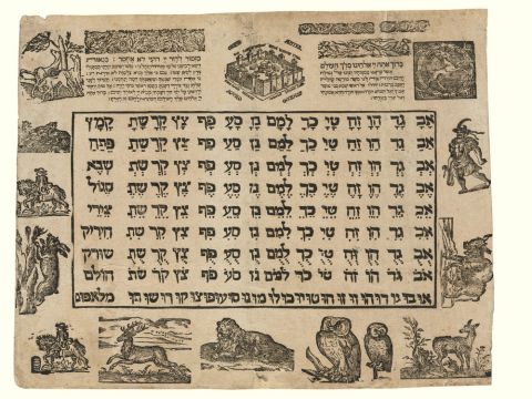 כרזת לימוד א"ב בפרנקפורט משנת 1650. [צילום: הספריה הלאומית]