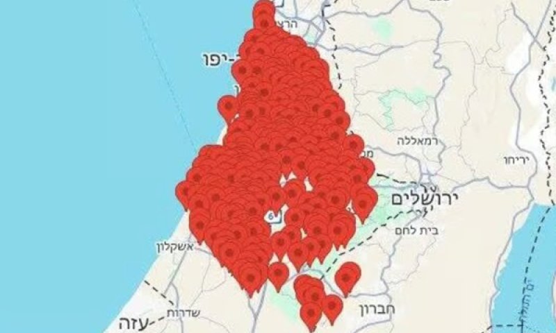 מפת ההתרעות שהופעלו הבוקר [צילום: שימוש לפי סעיף 27א]