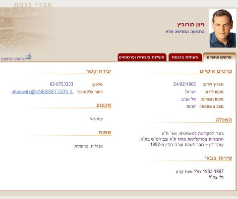 עמוד הבית של ניצן. שימו לב לסעיף המצב המשפחתי