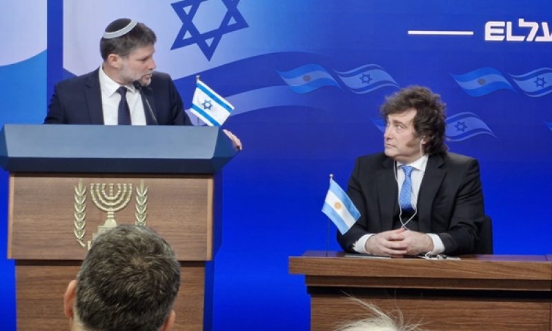 נשיא ארגנטינה מיליי ושר האוצר סמוטריץ' [צילום: קובי גדעון, לע"מ]