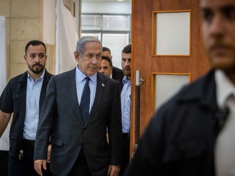נתניהו היום בבית המשפט [צילום: אורן בן-חקון, פול]