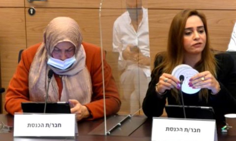 ח"כ סאלח מציגה טכוגרף ולשמאלה ח"כ יאסין [צילום: דני שם טוב/דוברות הכנסת]