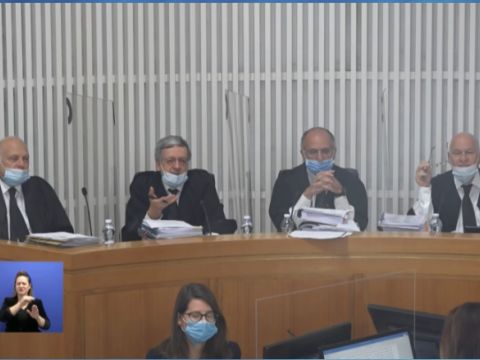 עוזי פוגלמן, נעם סולברג, מני מזוז, ג'ורג' קרא [צילום: הרשות השופטת]