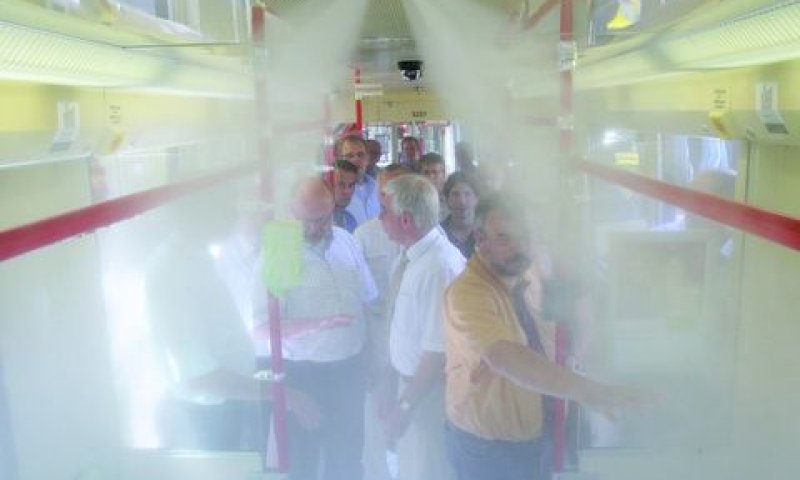 כיבוי אש ברכבת באמצעות ערפל מים [צילום: FOGTECH]
