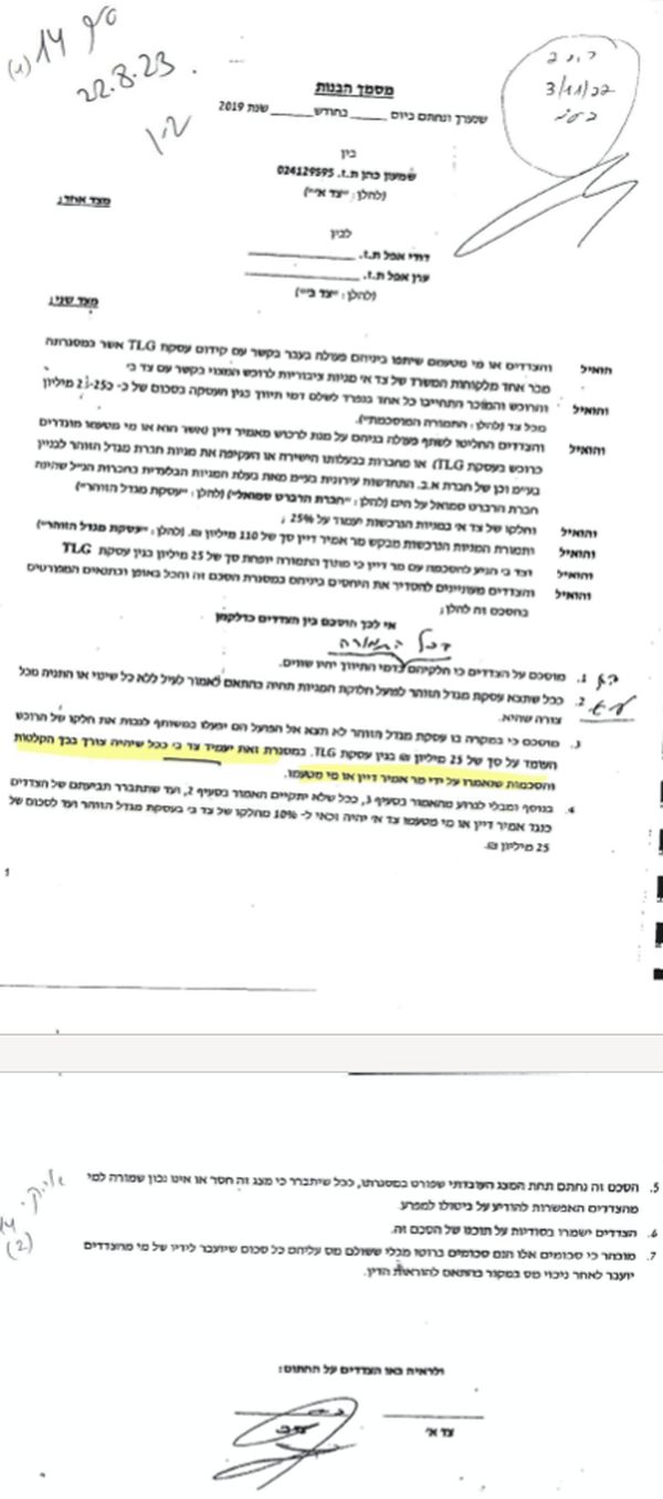 הסכם ההבנות המלא בין דודי אפל לבין עו"ד שמעון כהן