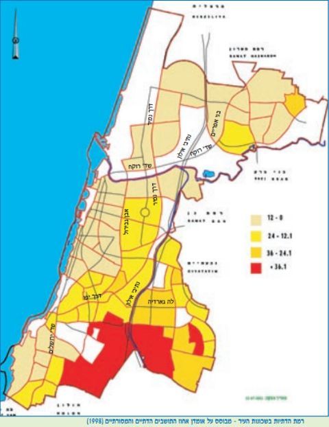 פרישת הציבור הדתי בתל אביב-יפו לפי נתוני 1998