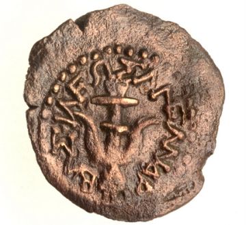 מטבע של אלכסנדר ינאי [צילום: קלרה עמית, באדיבות רשות העתיקות]
