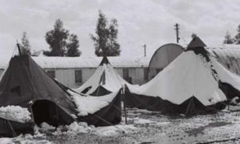 שלג על אוהלי העולים בראש העין [צילום: דוד אלדן/לע"מ]