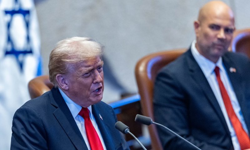 טראמפ, היום במליאת הכנסת [צילום: יונתן זינדל, פלאש 90]