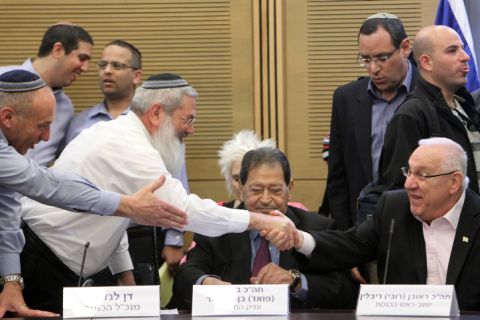 ראובן ריבלין, בנימין בן אליעזר, אלי בן-דהן ומוטי יוגב [צילום: פלאש 90]