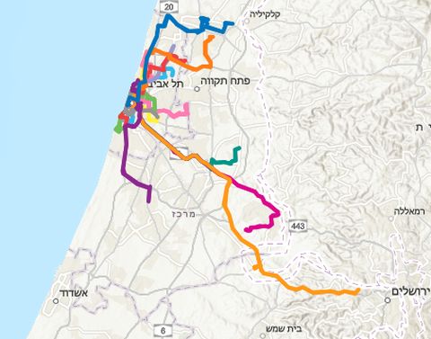 מפת הקווים הנוכחית (ללא הרצליה ורעננה)