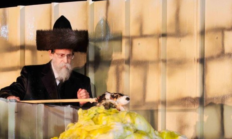 האדמו"ר מבאיאן מדליק מדורה על גג ציון רשב"י [צילום: דב בער הכטמן]